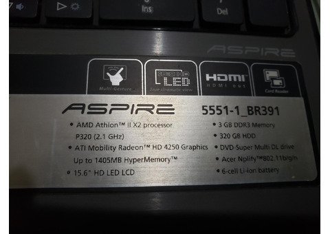 Placa Mãe  acer Aspire 555-1 Series amd athon p320 .dual core processador 2.10 ghz com 2 gb de memór
